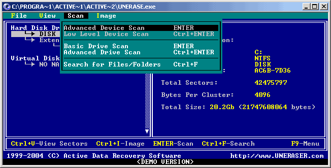 Undelete files by UNERSER for DOS