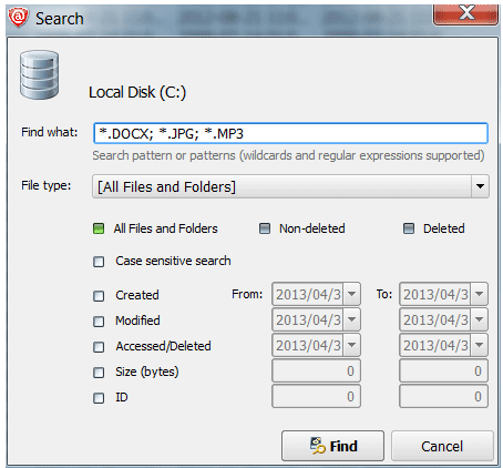 Uneraser search deleted files and folders
