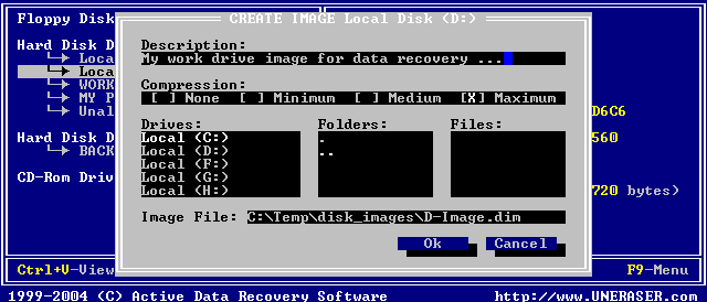 Undelete files by UNERASER for DOS. Unerasing deleted folders