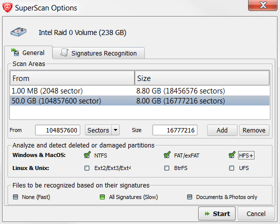 Undelete files freeware: SuperScan options