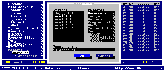 Undelete files by UNERASER for DOS