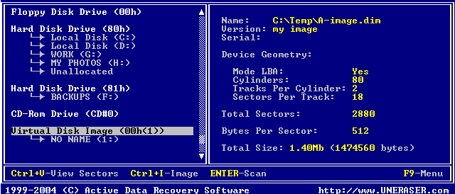 Undelete files by UNERASER. Virtual Disk Image Appears