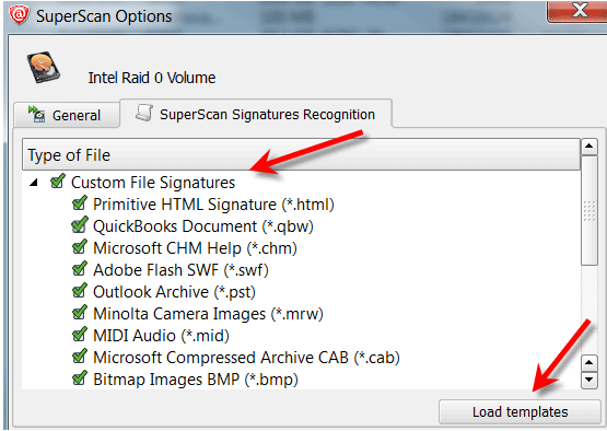 UNERASER software: Find custom signatures in Signatures Tree