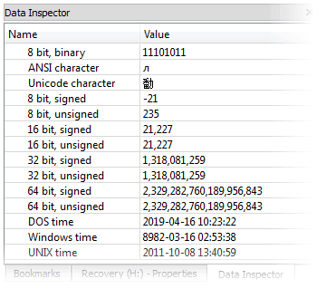 Undelete files: Active@ Hex Editor - Data Inspector