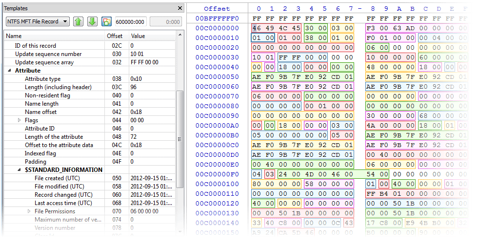 Detailed MFT record information