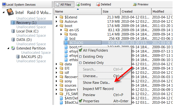 Inspect file headers and disk data for FAT/FAT32 & NTFS