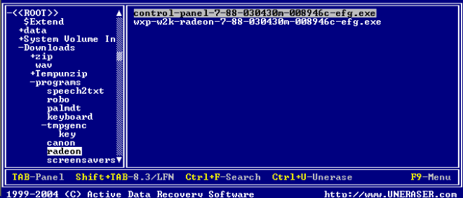Undelete files by UNERASER for DOS