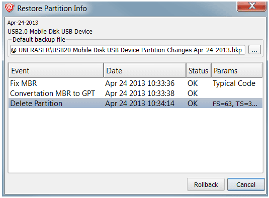 Rollback partitioning changes