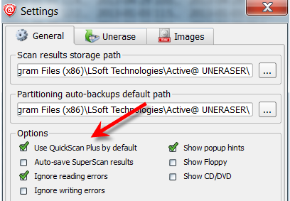 Use QuickScan Plus by default option