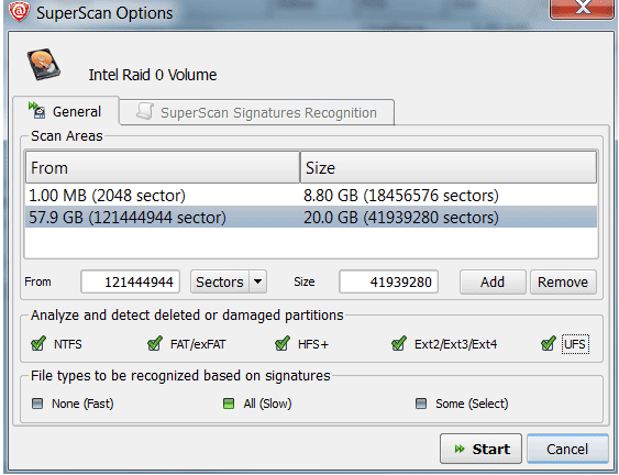 uneraser: superscan options