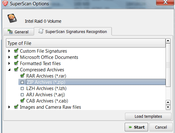 Undelete files software: On a SuperScan Signatures Recognition tab verify signatures