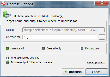 unerase options